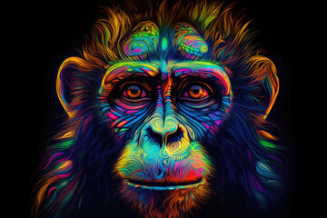 Amazing psychedelic neon golden monkey. Generative AI