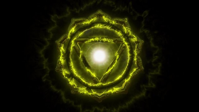 Manipura - Solar Plexus Chakra: Radiating with bright yellow energy, Manipura empowers our self-confidence, personal power, and inner fire to manifest our desires. Seamless loop. Tunnel of light