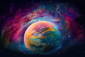 Obraz na płótnie Canvas Colorful planet with black background. Generative AI