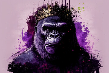 A gorilla with a crown on his head. Generative AI