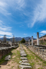 Heraclea Lyncestis ancient ruins with theatre in Bitola, North Macedonia. 