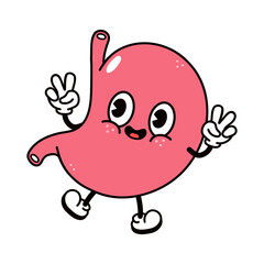 Cute funny jumping Stomach character. Vector hand drawn traditional cartoon vintage, retro, kawaii character illustration icon. Isolated on white background. Stomach character concept