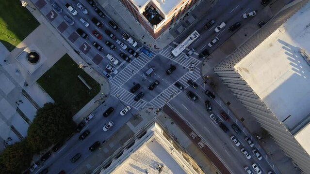 Aerial Shot Of Cars On Road Amidst Buildings In City - Baltimore, Maryland
