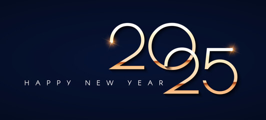 Happy new 2025 year Elegant gold text with light. Minimal text template