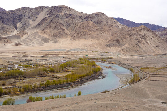 Indus river and Himalaya mountain view from Stakna Monastery of Ladakh, India