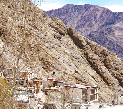 Houses Built In The Himalaya Mountain, Where The Monks Live In Hemis Monastery, Ladakh Scenery, India