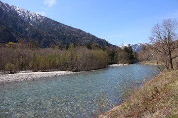 The clear Azusa River in Kamikochi, Japan