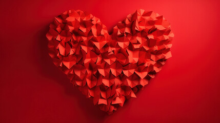 Obraz na płótnie Canvas Red Heart Made of Tiny Folded Paper Hearts - Red Background - Generative AI