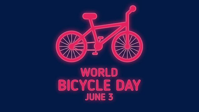World Bicycle Day. June 3. Flat holiday animation. Motion graphic design. 4K, HD loop footage.