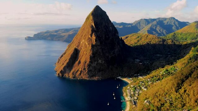 Pitons mountains of Saint Lucia or St Lucia Caribbean during sunset