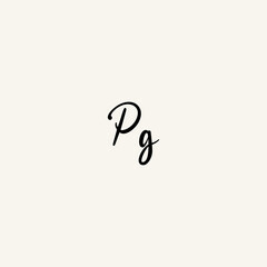 PG black line initial script concept logo design