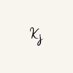 KJ black line initial script concept logo design