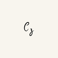 CZ black line initial script concept logo design