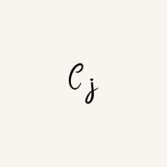 CJ black line initial script concept logo design