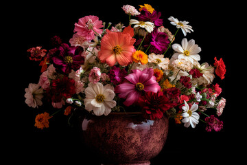 Naklejka na ściany i meble A vase filled with lots of colorful flowers. Generative AI