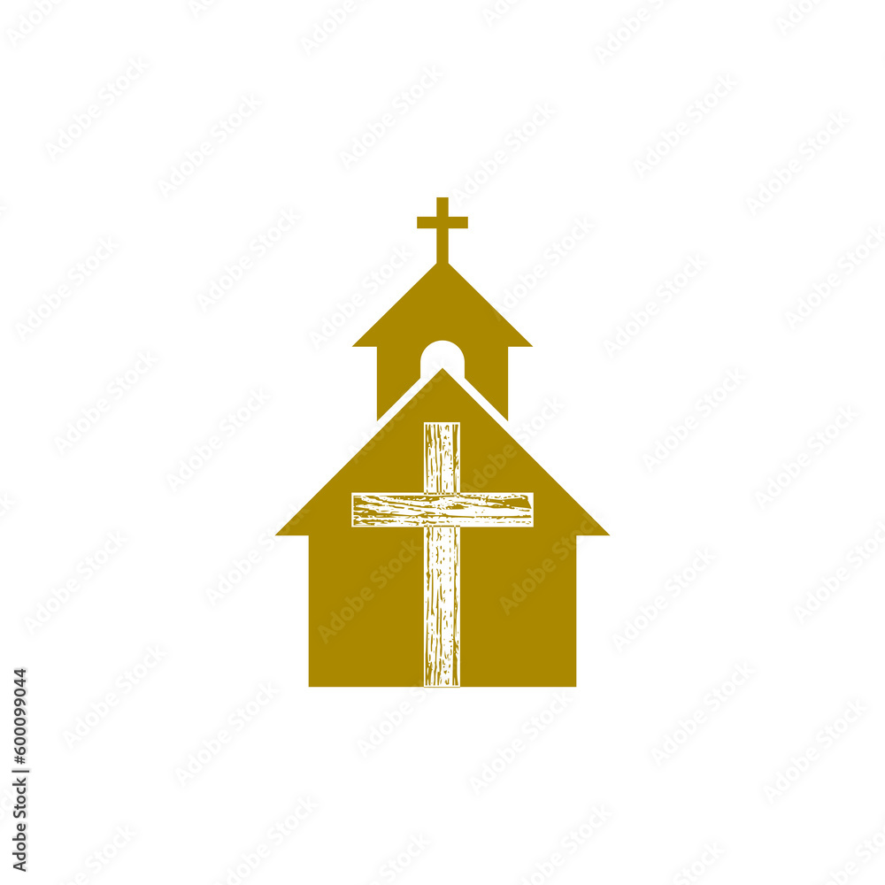 Poster Church building and wooden cross icon isolated on transparent background