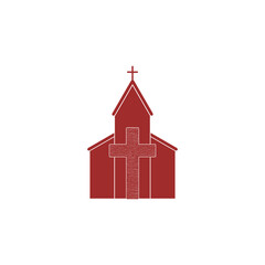 Church building and wooden cross icon isolated on transparent background