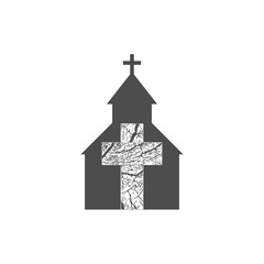 Church building and wooden cross icon isolated on transparent background