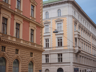Fototapeta premium Cityscape views old city of one of Europe's most beautiful town- Vienna. Summer Travel to capital of Austria. details of the facades of beautiful old houses