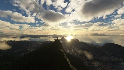 Drone flight over Christ the Redeemer in Rio de Janeiro. Brazil