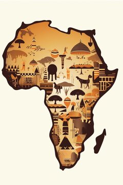Dibujo del mapa de África con símbolos africanos