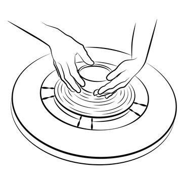 hands shaping clay pot on pottery wheel clip art preview