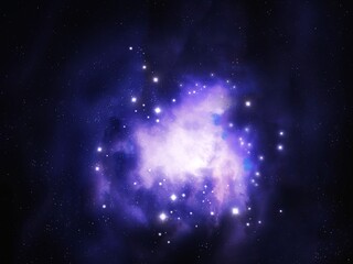 Space with nebula. Clusters of stars in the Milky Way galaxy. Exploration of the Universe. Colorful night sky. Cosmos with stardust.