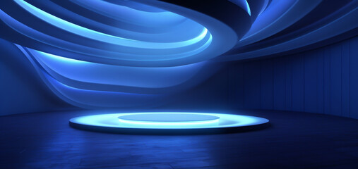Abstract blue background with neon circle in the middle