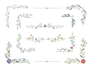 Flower and leaf frame. Botanical decoration branch, wreath, garland and corner border. 