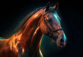 Obraz na płótnie Canvas Portrait of a beautiful horse on a dark background. 3d rendering, generative ai