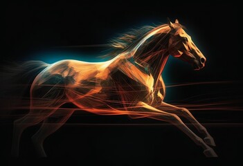 Naklejka na ściany i meble Horse running on a black background. Digital art. Digital Illustration, generative ai