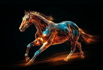 Obraz na płótnie Canvas Horse in motion with a fire effect on a black background. 3d rendering, generative ai