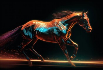 Obraz na płótnie Canvas Horse on a dark background. Digital illustration. Lens flare, generative ai