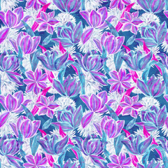 Hand Drawn Floral Watercolour Seamless Pattern. Illustration Design For Fashion, Fabric, Wallpaper And Textile Prints.