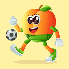 Cute apricot character playing soccer