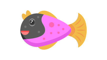 Abstract Flat Cartoon Different Animal Underwater Fish Swimming, Floats Vector Design Elements Fauna Wildlife
