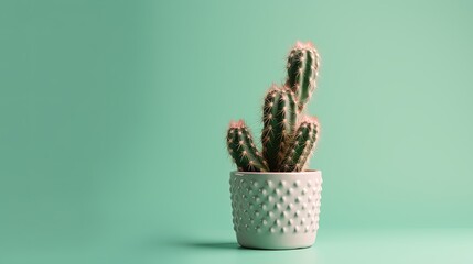Cactus in a pot on green background,Minimal concept.Generative Ai