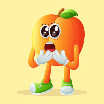 Cute apricot character with a surprised face and open mouth