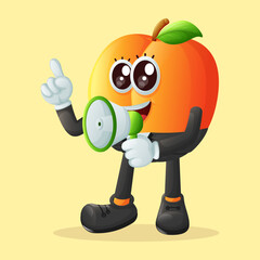 Cute apricot character holding a megaphone