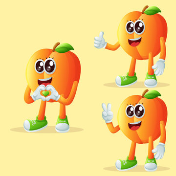 Cute apricot characters making playful hand signs
