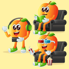 Cute apricot characters enjoying leisure activities