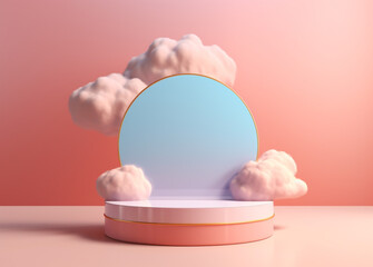 Minimalist frame design with clouds. Pastel colors, 3d rendering