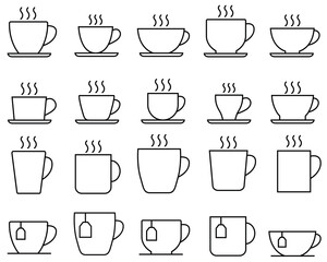 Cup of tea and coffee set line  icons, logo vector