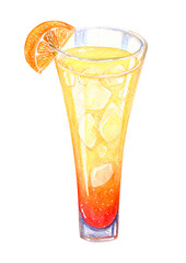 Tequila Sunrise Cocktail Watercolor Illustration