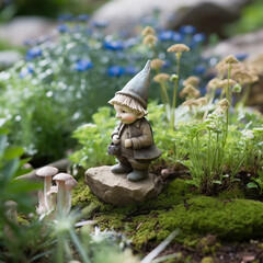 Gnome in a garden. Generative AI.