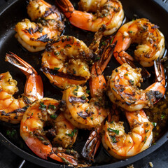 Grilled shrimp. Generative AI.