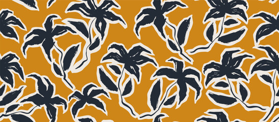 flowers hand drawn seamless pattern. ink brush texture.