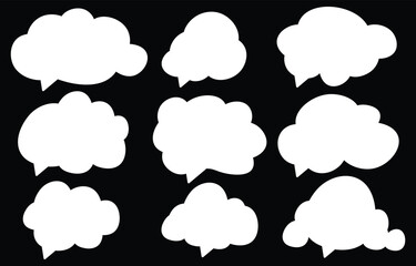 Obraz premium Set white speech bubbles on black background. chat box or chat vector square and doodle message or communication icon Cloud speaking for comics and minimal message dialog