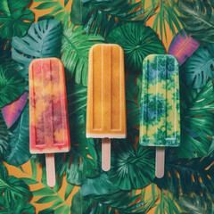 Popsicles on a summer background. Generative AI.