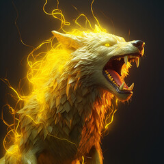 wolf on fire angry animal neon light